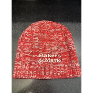Maker’s Mark Bourbon Whiskey Red White Heathered Knit Beanie Hat Pomless OSFM